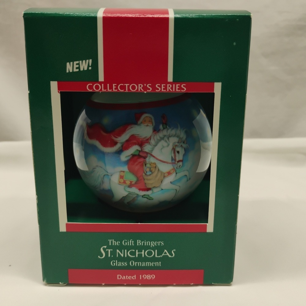 NOS Hallmark The Gift Bringers St. Nicholas Glass Christmas Ornament 1989 #1
